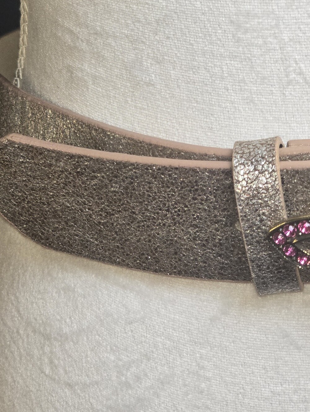Vintage Leatherock Oversized Pink Rhinestone Flower Metallic Belt S - Picture 10 of 16